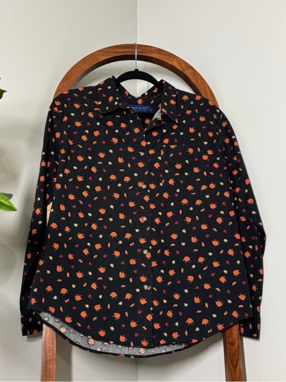 Karen Scott LARGE Black Halloween Print Long Sleeve Button Front Shirt